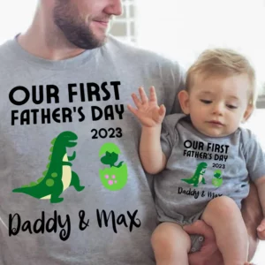Personalised Our First Father's Day Together Parent Child Shirts with Names - Image 4