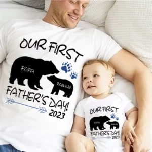 Personalised Our First Father's Day Together Parent Child Shirts with Names - Image 5