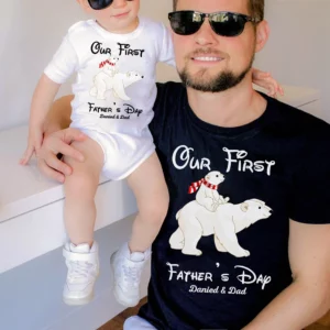 Personalised Our First Father's Day Together Parent Child Shirts with Names - Image 6