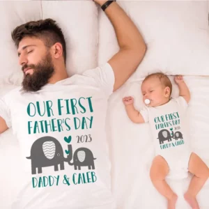 Personalised Our First Father's Day Together Parent Child Shirts with Names - Image 7