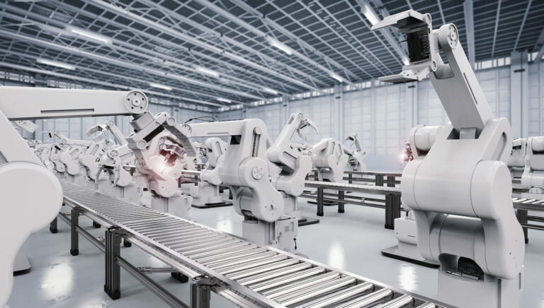 Factory smart industry robot arms digital production